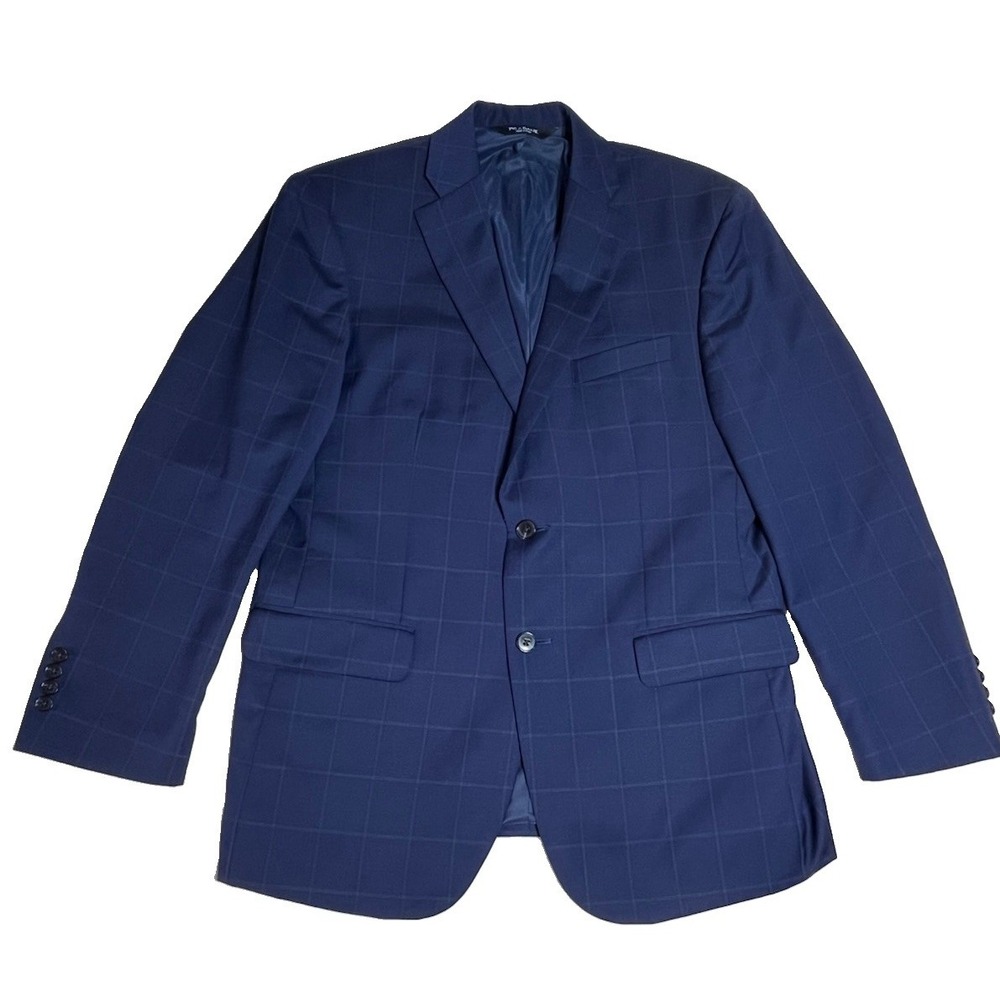 Jos. A. Bank 100% Wool Tailored Fit Blue Plaid Dual Vent Blazer Jacket 42R EUC